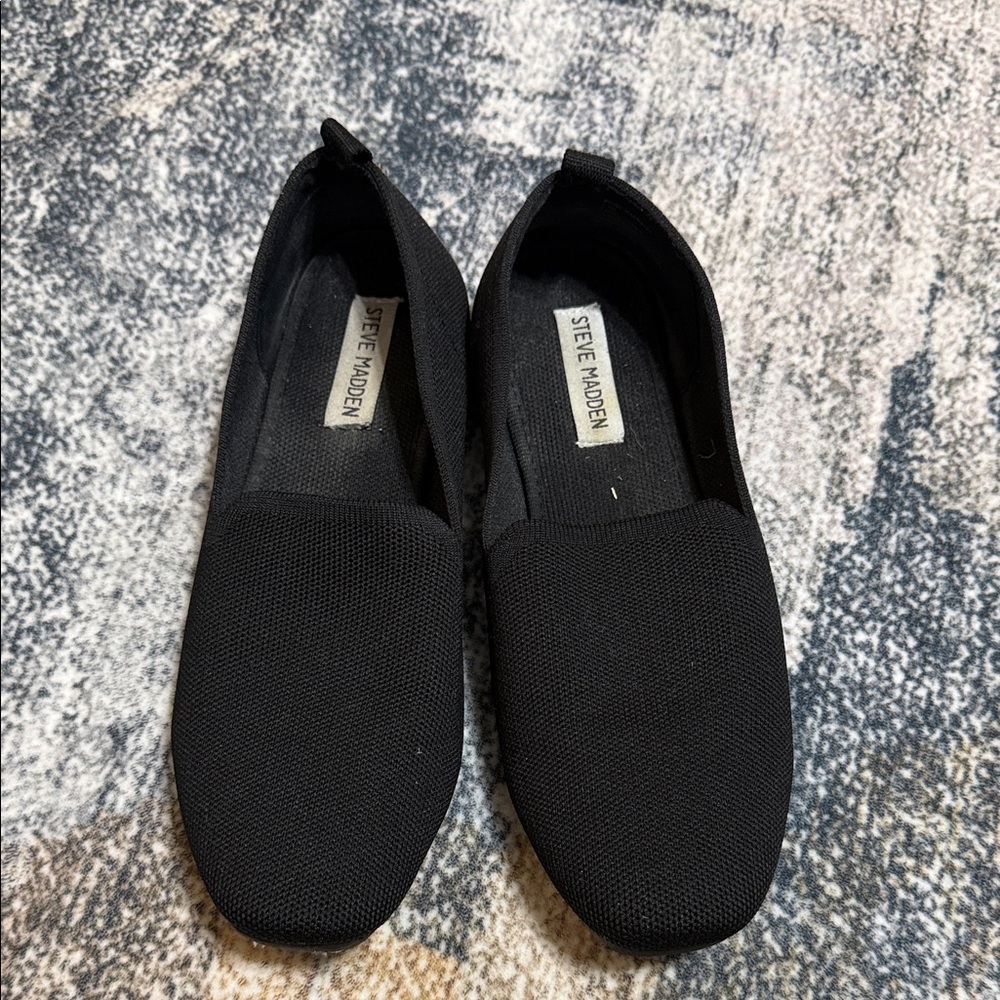 Steve Madden Black Knit Slip-On Flats